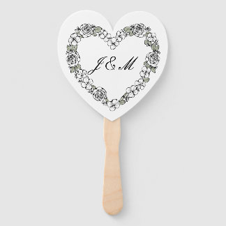 Éventail Elegant White and Black Script Wedding Fan