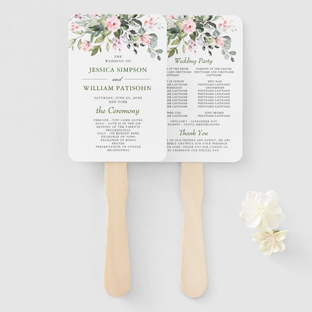 Éventail Elégante aquarelle Eucalyptus Programme de mariage (Devant et derrière)