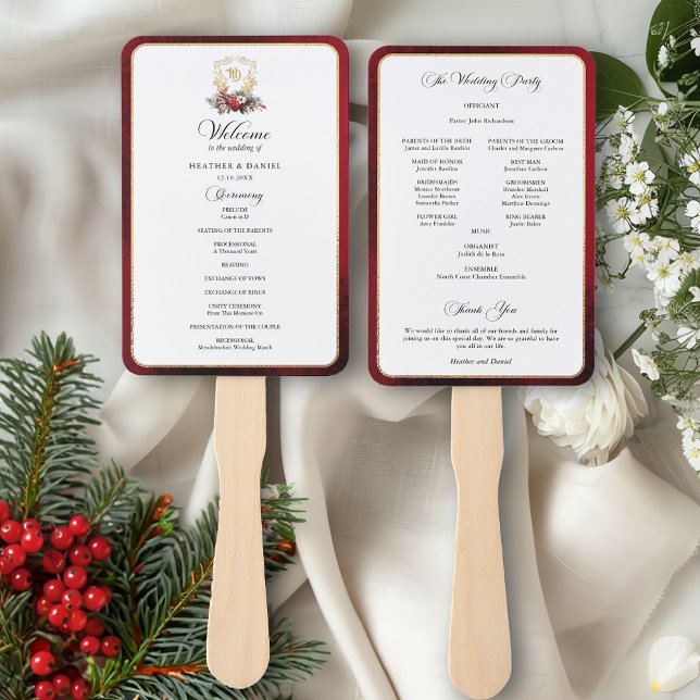 Éventail Élégante calligraphie Programme de mariage rouge e (Créateur téléchargé)