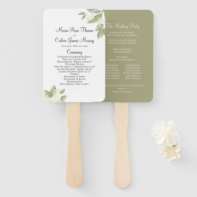 Éventail Elégante cérémonie de mariage Sage Greenery Foliag (Devant et derrière)