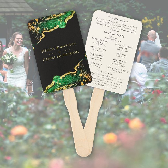 Éventail Emerald Bronze Black Wedding Programme Ensemble de (Emerald Bronze Black Wedding Program Set of Fans. Models are from Pexels.)