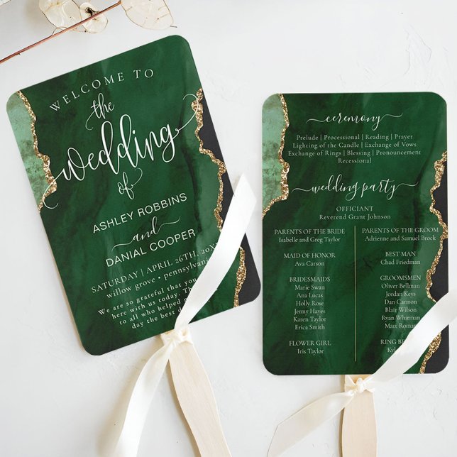 Éventail Emerald Green Programme de mariage minimal (Créateur téléchargé)