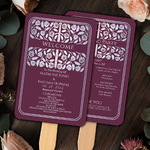 Éventail Épée argentée médiévale mauve programme de mariage