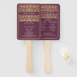 Éventail Épée dorée mauve médiévale Programme de mariage ro