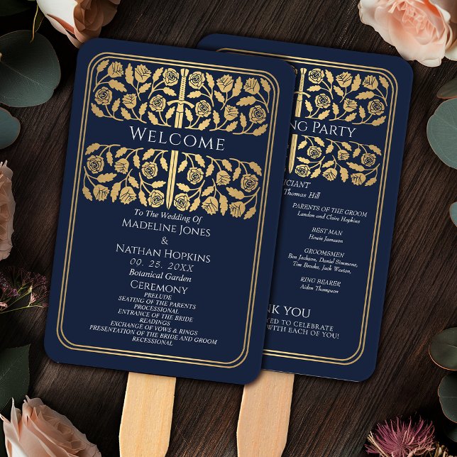 Éventail Épée Médiévale Bleue Or Programme de Mariage Royal (Créateur téléchargé)