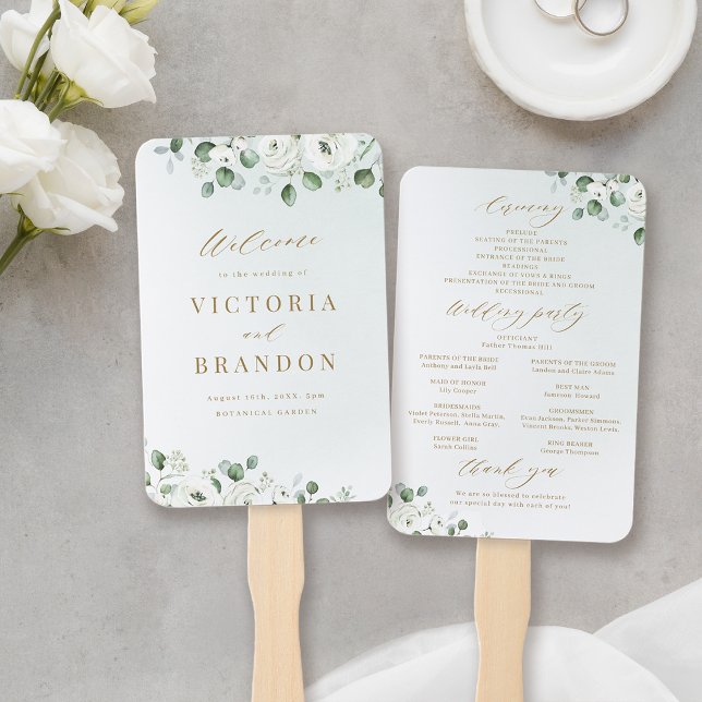 Éventail Eucalyptus Vert fleuris programmes de mariage rust (Eucalyptus Greenery floral rustic wedding programs Hand Fan)