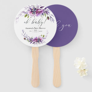 Éventail Faire-part de bébé Fleurs de pavot violet aquarell