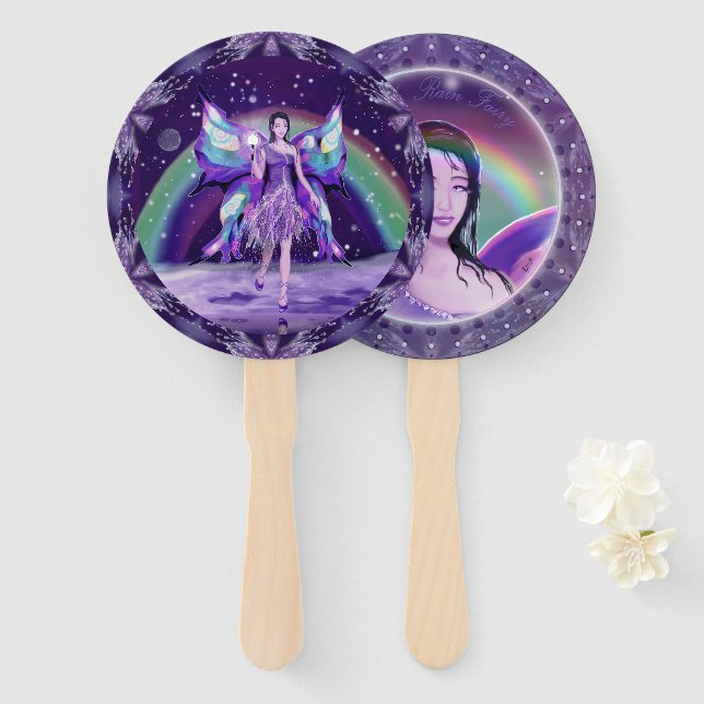 Éventail Fée de pluie violette (Devant et derrière)