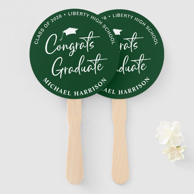 Éventail Félicitations à la Cérémonie de graduation verte (Devant et derrière)