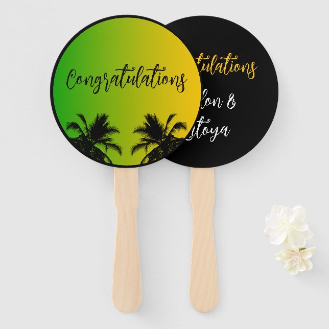 Éventail Félicitations Mariage ou Fiançailles jamaïcain (Devant et derrière)