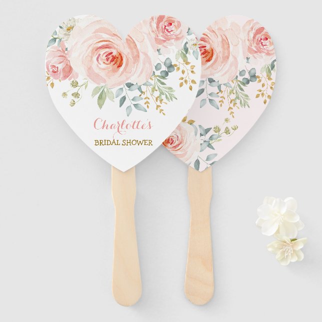 Éventail Feminine Blush rose Floral Wedding shower (Devant et derrière)