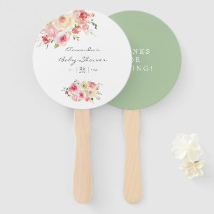 Éventail Fête de bébé florale rose et vert sauge