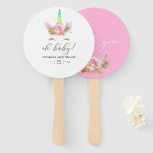 Éventail Fête de naissance Licorne Arc-en-ciel Fleur Rose p
