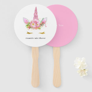 Éventail Fête de naissance Licorne Fleurie Rose et Or