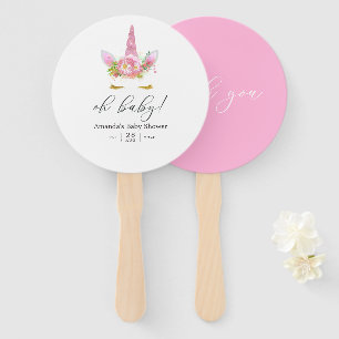 Éventail Fête de naissance Licorne Fleurie Rose et Or