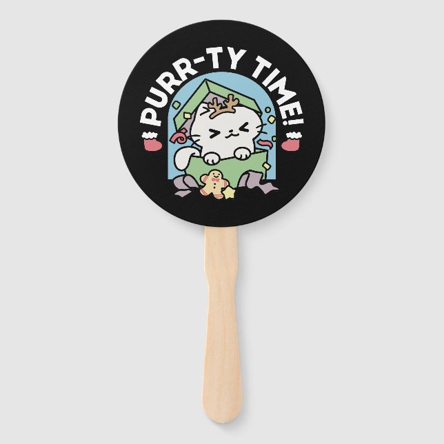 Éventail Fête de Noël avec Purr-ty Time Cat (Devant)