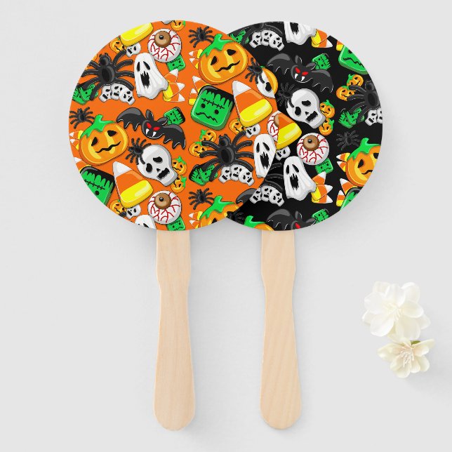 Éventail Fête des Candies Éffrayantes d'Halloween (Devant et derrière)