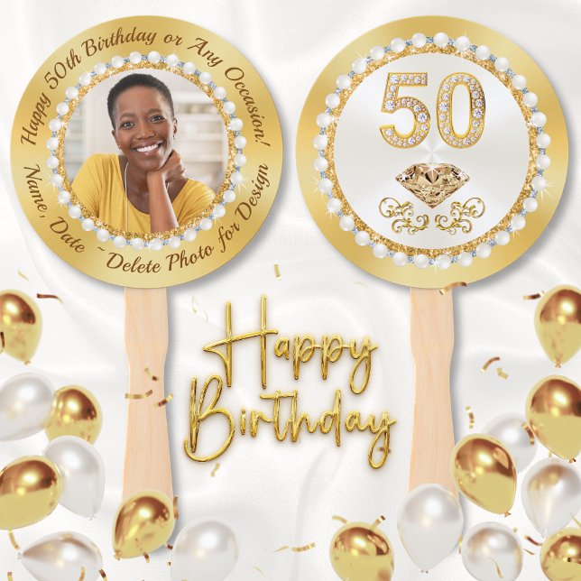 Éventail Fête Faveurs pour femme de 50e anniversaire, PHOTO (Photo, 50th Birthday Party Favors. Personalized, 50th birthday party ideas. 50th birthday programs.)