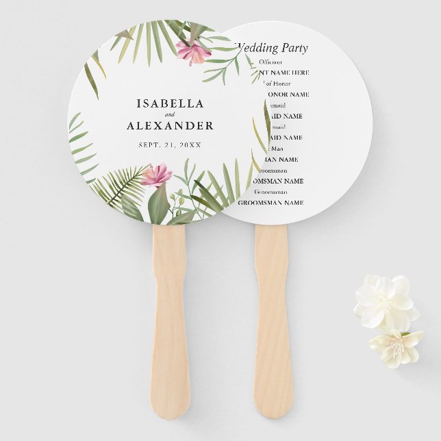 Éventail Feuilles et fleurs tropicaux (Devant et derrière)