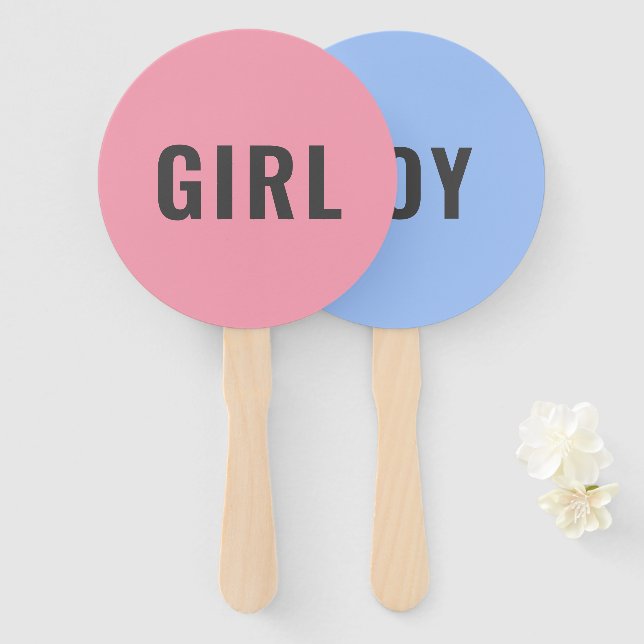 Éventail Fille ou garçon ? | Jeu de Baby shower rose modern (Devant et derrière)