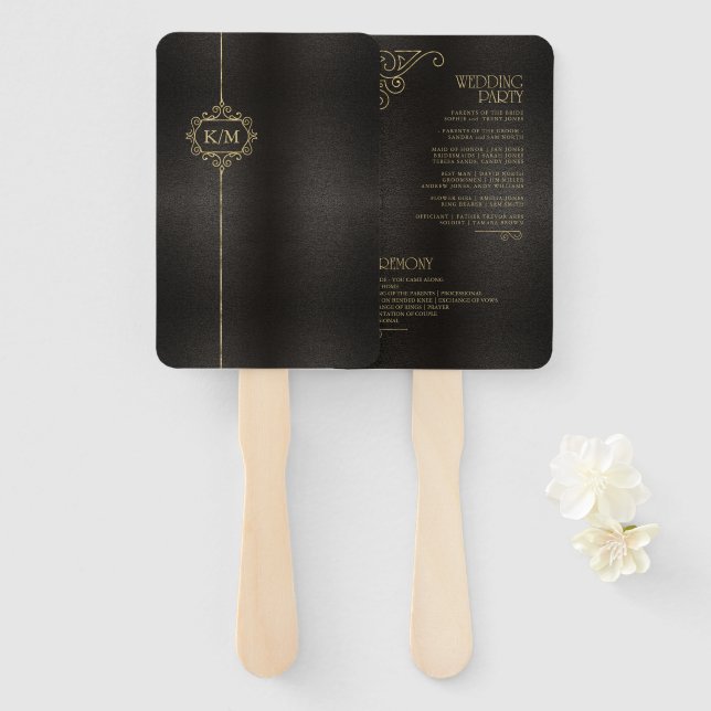 Éventail Fine Filigree Gold Wedding Program ID871 (Devant et derrière)