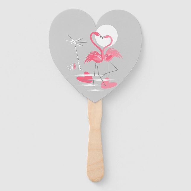 Éventail Flamant rose Love coeur du ventilateur (Devant)