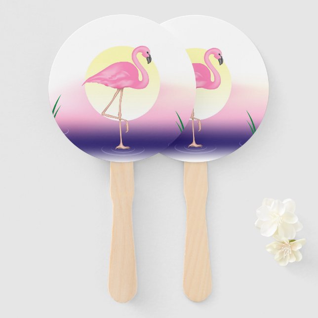 Éventail Flamant rose rose (Devant et derrière)