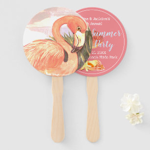 Éventail Flamant rose vintage Coquillages Fête d'été Fav