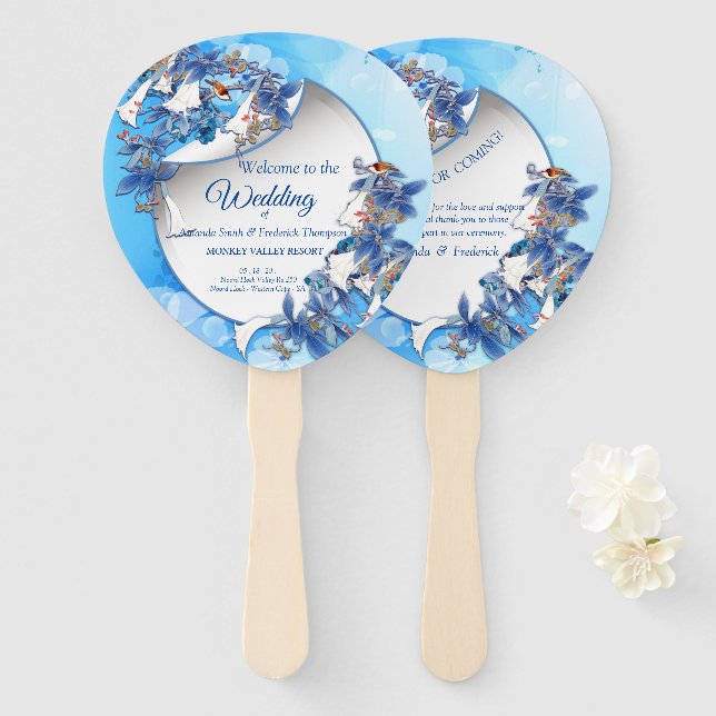 Éventail Fleur de lune d'aquarelle blanche (Devant et derrière)