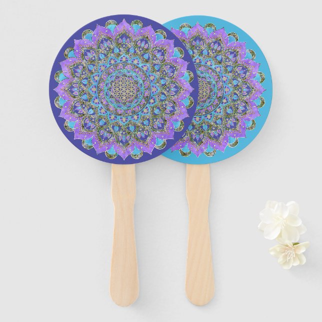 Éventail Fleur De Vie - Mandala India Style 2 (Devant et derrière)