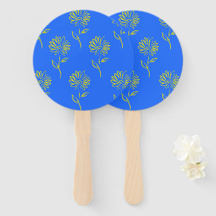 Éventail Fleur jaune sur fond bleu