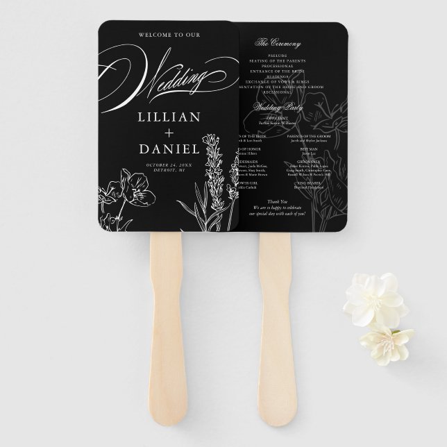 Éventail Fleur sauvage Elegant Gothic Wedding Programme (Devant et derrière)