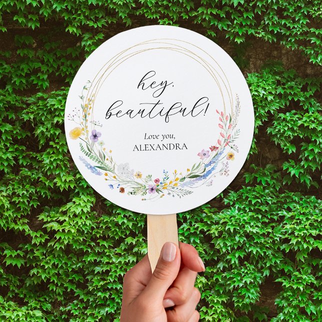 Éventail Fleur sauvage Fête des mariées Favoriser (Wildflower wreath bridal shower favor hand fans)