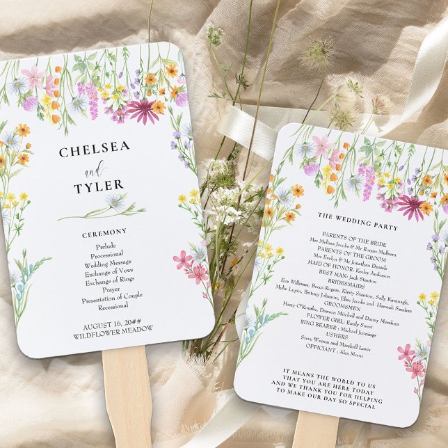 Éventail Fleur sauvage Meadow Joli programme de mariage flo (Adorned with pretty meadow wildflowers and ready for you to add any text you want)