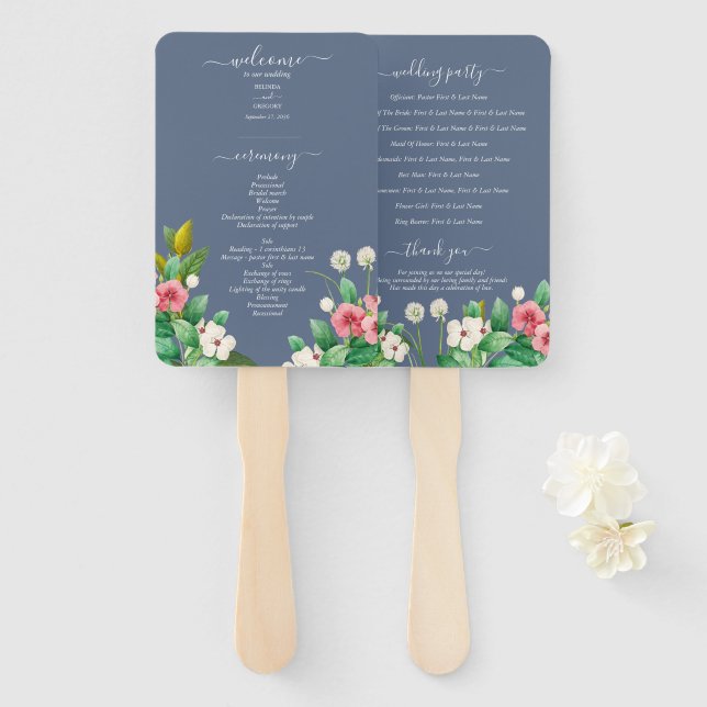 Éventail Fleur sauvage Periwinkle Dusty Blue Wedding Progra (Devant et derrière)