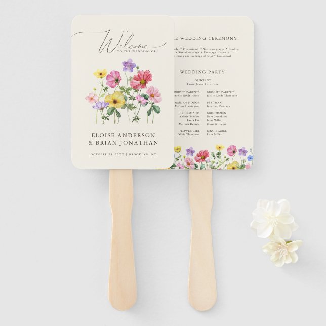 Éventail Fleur sauvage Rustic Chic Floral Boho Programme de (Devant et derrière)