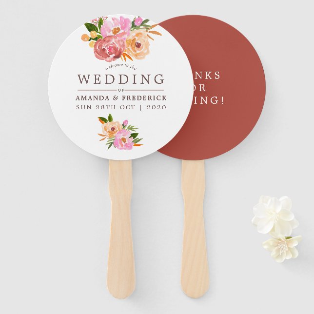 Éventail Fleurs d'aquarelle de mariage printemps préférez (Devant et derrière)