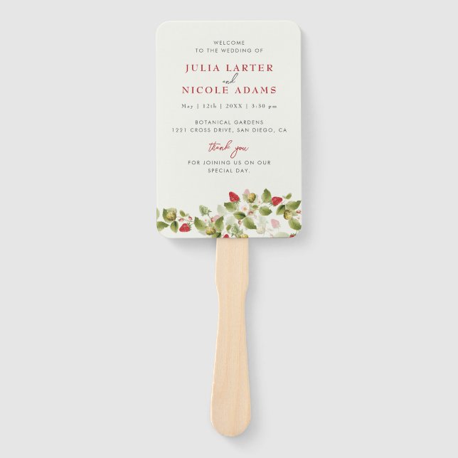 Éventail Fleurs de fraises rouges sucrées Mariage (Devant)