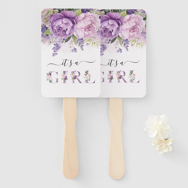 Éventail Fleurs De Jardin Violet Et Rose Baby shower Fille (Devant et derrière)