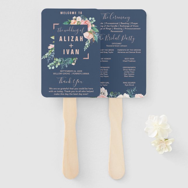 Éventail Fleurs de pivoines romantiques | Programme de mari (Devant et derrière)