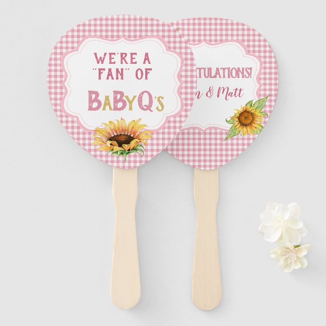 Éventail Fleurs de soleil de pays rose En vichy chèque bébé (Devant et derrière)
