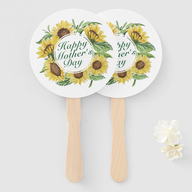 Éventail Fleurs de soleil Joyeuse fête des mères Ventilateu (Devant et derrière)