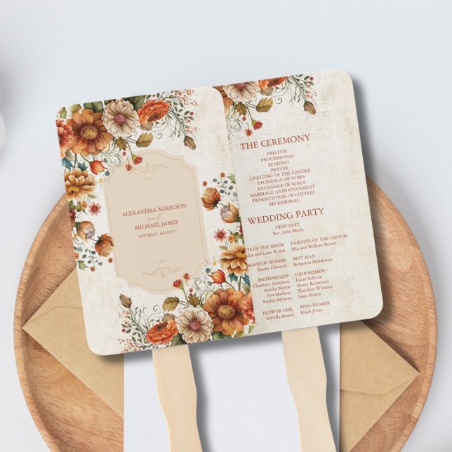 Éventail Fleurs en terre cuite rouille Mariage de automne o (Créateur téléchargé)