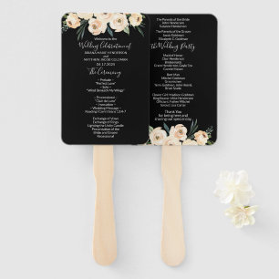 Éventail Floral Beige Blush Black Wedding Programme