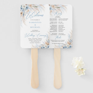 Éventail Floral bleu et ivoire Roses Pampas mariage en herb
