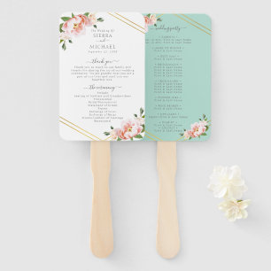 Éventail Floral Blush Gold Mint Green Wedding Programme