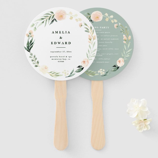 Éventail Floral de pêche et mariage de feuillage (Devant et derrière)