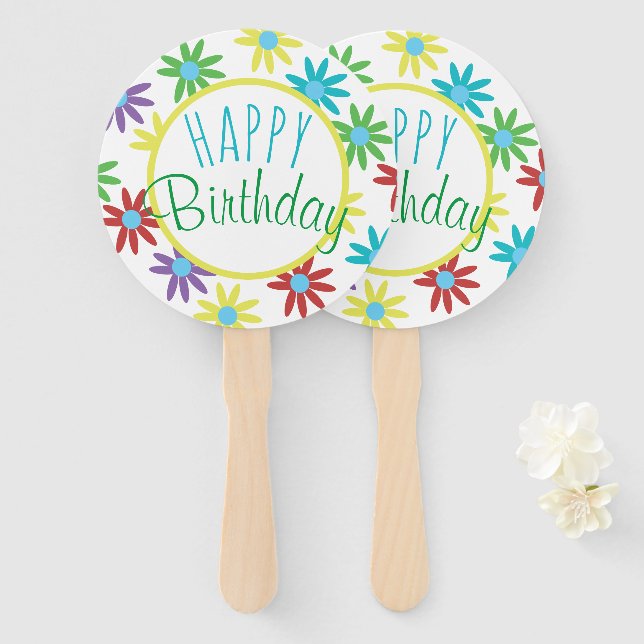 Éventail Floral Joyeux Anniversaire Hand Fans (Devant et derrière)