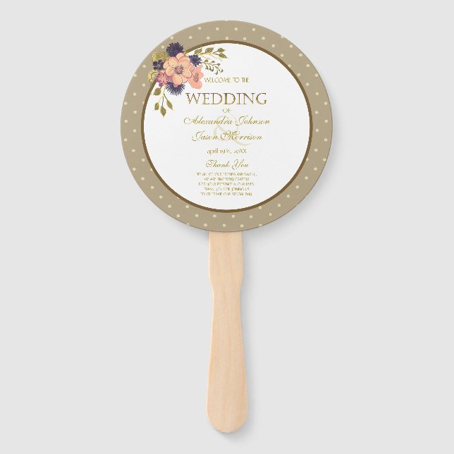 Éventail Floral Pink Gold Wedding Programme (Devant)