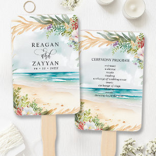 Éventail Floral Watercolor Beach Scène Mariage d'été